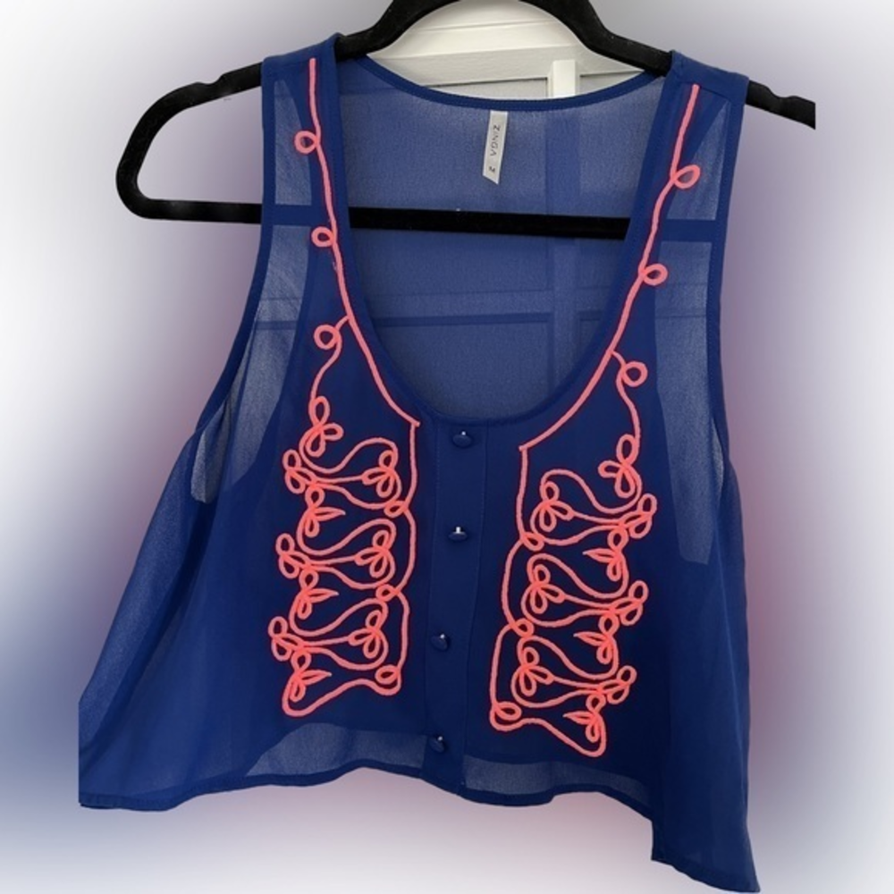 Zinga Blue and Pink Sheer Crop Top Size M